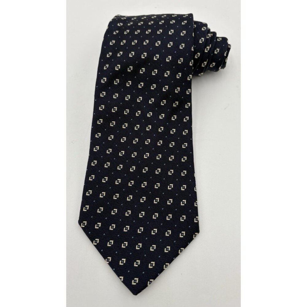 Lauren Ralph Lauren Tie Mens 100% Silk Necktie Navy Blue Geometric 56"GUC